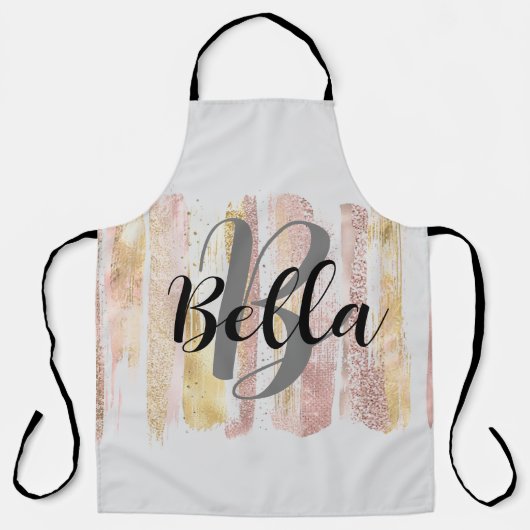 ピンクホワイトウォーターグリッターホイル絵を描スストローク エプロン (正面)