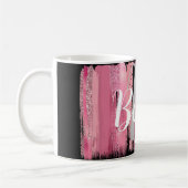 ピンクホワイトウォーターグリッターホイル絵を描スストローク コーヒーマグカップ (左)