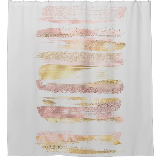ピンクホワイトウォーターグリッターホイル絵を描スストローク シャワーカーテン (正面)