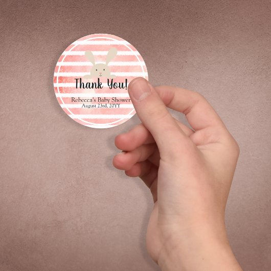 ピンクホワイトウォーターストライプのカラーラビットサンキュー ラウンドシール