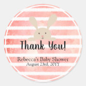 ピンクホワイトウォーターストライプのカラーラビットサンキュー ラウンドシール (正面)