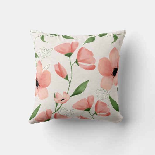 ピンクホワイトウォーター色フローラ角枕 クッション (裏面)