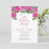 ピンクホワイトウォーター色フローラ50th誕生日パーティー 招待状 (スタンド正面)
