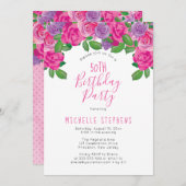 ピンクホワイトウォーター色フローラ50th誕生日パーティー 招待状 (正面/裏面)