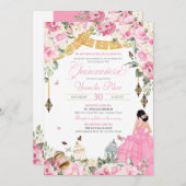 ピンクホワイトエレガントフローラバタフライキンセアニェラ1  招待状 (正面/裏面)