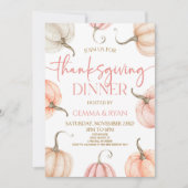 ピンクホワイトオレンジカボチャ感謝祭 招待状 (正面)