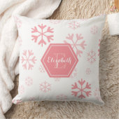 ピンクホワイトカスタムモノグラムスノーフレーク装飾用クッション クッション (ブランケット)