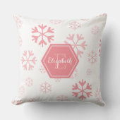 ピンクホワイトカスタムモノグラムスノーフレーク装飾用クッション クッション (正面)