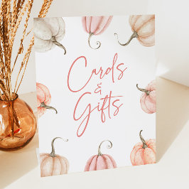 ピンクホワイトカボチャ秋秋のカード&ギフト 台座サイン