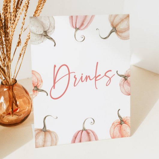 ピンクホワイトカボチャ秋秋ドリンクパーティー 台座サイン