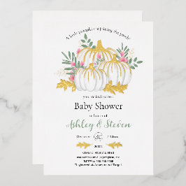 ピンクホワイトカボチャ赤ちゃんシャワー金ゴールド 箔招待状