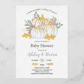 ピンクホワイトカボチャ赤ちゃんシャワー金ゴールド 箔招待状 (正面)