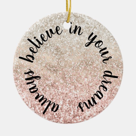 ピンクホワイトガーリー金ゴールドグリッツグリッター引用文 セラミックオーナメント (正面)