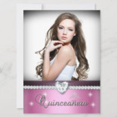 ピンクホワイトキンセアニェラ15フェイクダイヤモンド写真 招待状 (正面)