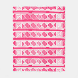 ピンクホワイトギリシャ鍵フレットパターンデザイン フリースブランケット