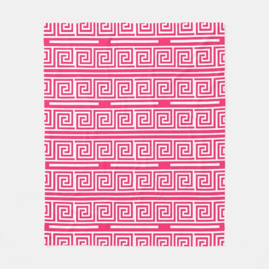 ピンクホワイトギリシャ鍵フレットパターンデザイン フリースブランケット (正面)