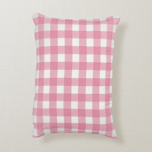 ピンクホワイトギンガムバッファロープレイドがチェックされたベッドルーム アクセントクッション (裏面(縦))
