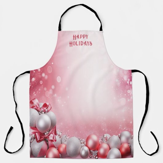 ピンクホワイトクリスマスボールホリデーエプロン エプロン (正面)