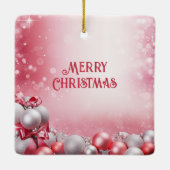 ピンクホワイトクリスマスボールホリデーオーナメント セラミックオーナメント (裏面)