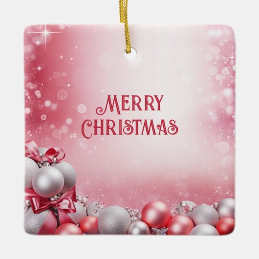 ピンクホワイトクリスマスボールホリデーオーナメント セラミックオーナメント (正面)
