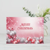 ピンクホワイトクリスマスボールホリデーカード シーズンカード (スタンド正面)