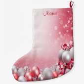 ピンクホワイトクリスマスボールホリデーストッキング ラージクリスマスストッキング (裏面)