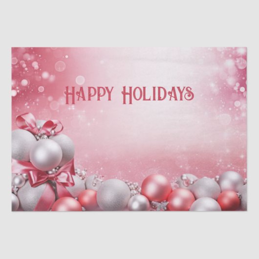 ピンクホワイトクリスマスボールホリデーティッシュペーパー 薄葉紙 (正面)