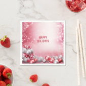 ピンクホワイトクリスマスボールホリデーナプキン スタンダードカクテルナプキン (インサイチュ)