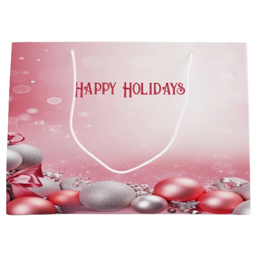 ピンクホワイトクリスマスボールホリデー抱き枕 ラージペーパーバッグ (正面)