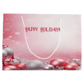 ピンクホワイトクリスマスボールホリデー抱き枕 ラージペーパーバッグ (裏面)