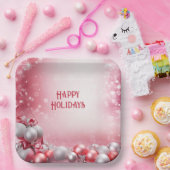 ピンクホワイトクリスマスボールホリデー紙プレート ペーパープレート (パーティー)