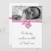 ピンクホワイトクロスベビーガールフォト《キリスト教》洗礼式や命名式 招待状 (正面/裏面)