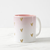 ピンクホワイトグラデーション金ゴールドグリッターハート ツートーンマグカップ (正面右)