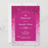 ピンクホワイトグリッターきらきら光るグラムガーリー21歳の誕生日 招待状 (正面)