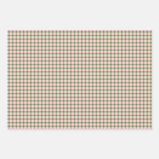 ピンクホワイトグリーンプレイドストライプ誕生日 ラッピングペーパーシート (正面2)