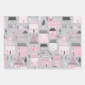 ピンクホワイトグレークリスマスハウスズヴィンテージ ラッピングペーパーシート (正面3)
