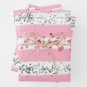 ピンクホワイトグレーグリッター誕生日ベビーシャワー ラッピングペーパーシート (インサイチュ)