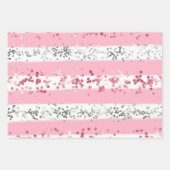 ピンクホワイトグレーグリッター誕生日ベビーシャワー ラッピングペーパーシート (正面)