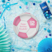 ピンクホワイトサッカーをテーマにした誕生日パーティー ペーパープレート (パーティー)