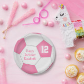ピンクホワイトサッカーをテーマにした誕生日パーティー ペーパープレート (パーティー)
