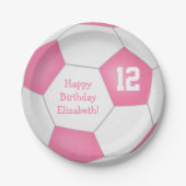 ピンクホワイトサッカーをテーマにした誕生日パーティー ペーパープレート (正面)