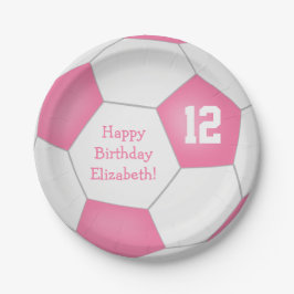 ピンクホワイトサッカーをテーマにした誕生日パーティー ペーパープレート