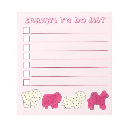 ピンクホワイトサーカス動物園の動物のクラッカーを行うリスト ノートパッド (正面)