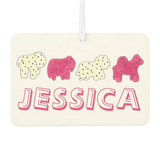 ピンクホワイトサーカス動物園の動物クッキークラッカー カーエアーフレッシュナー (正面)