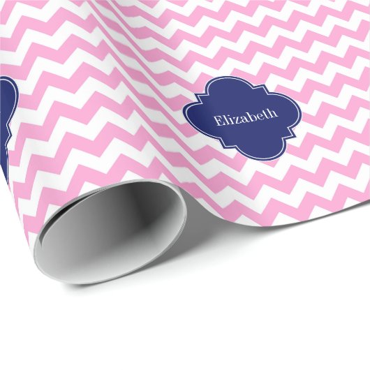 ピンクホワイトシェブロンジグザグネイビークローバーモノグラム ラッピングペーパー (ロールコーナー)