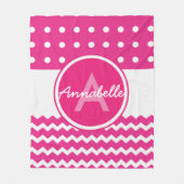 ピンクホワイトシェブロンモノグラムパーソナライズされた フリースブランケット (正面)