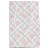 ピンクホワイトシルバーグリッタースクウェア誕生日 ミディアムペーパーバッグ (正面)