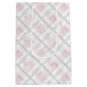 ピンクホワイトシルバーグリッタースクウェア誕生日 ミディアムペーパーバッグ (裏面)