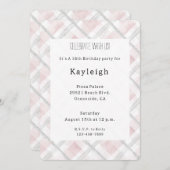 ピンクホワイトシルバーグリッタースクウェア誕生日 招待状 (正面/裏面)