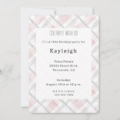 ピンクホワイトシルバーグリッタースクウェア誕生日 招待状 (正面)